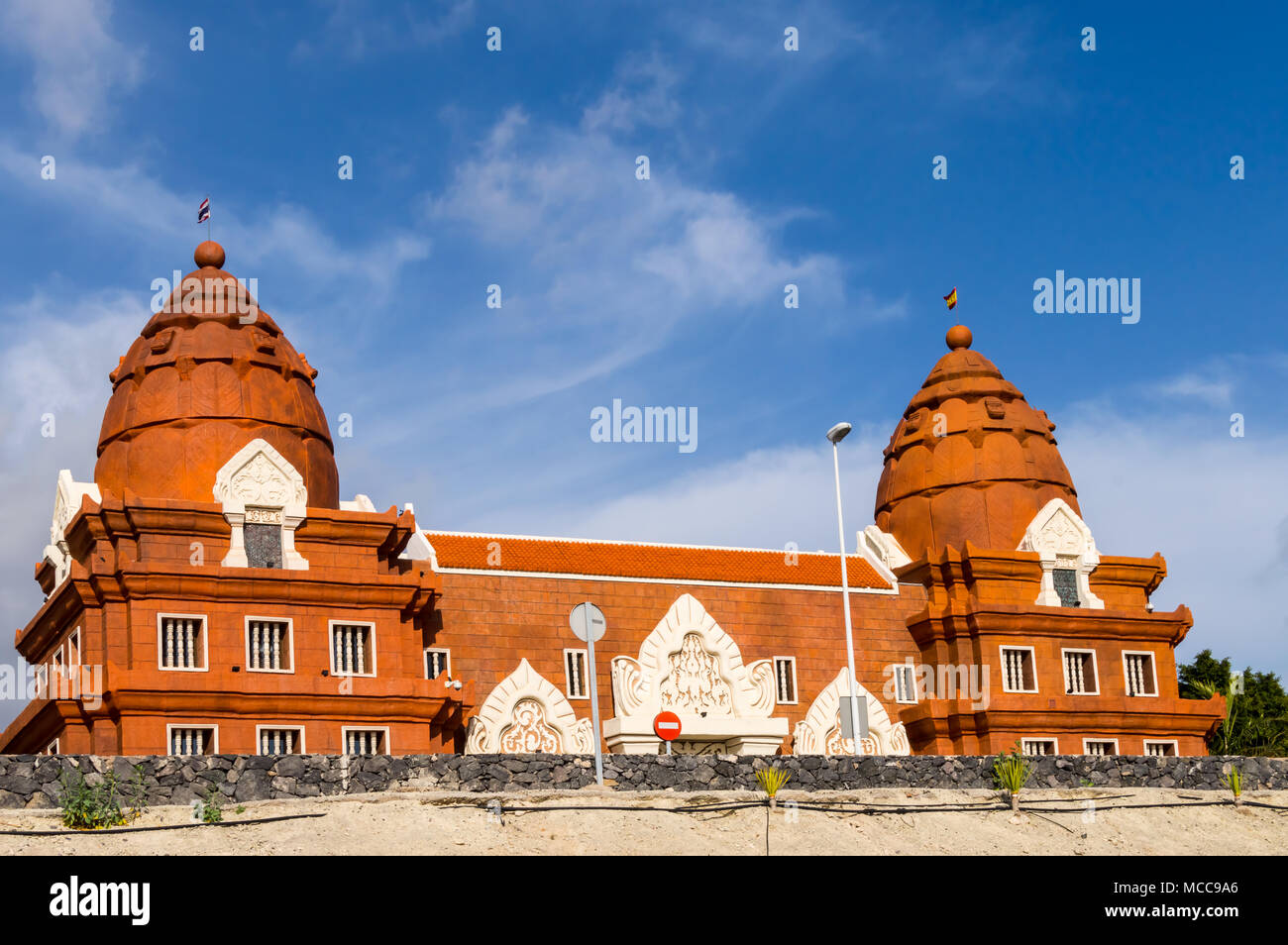 Thai-inspired architecture building with two domes on the island of Tenerife in SPAIN Stock Photo