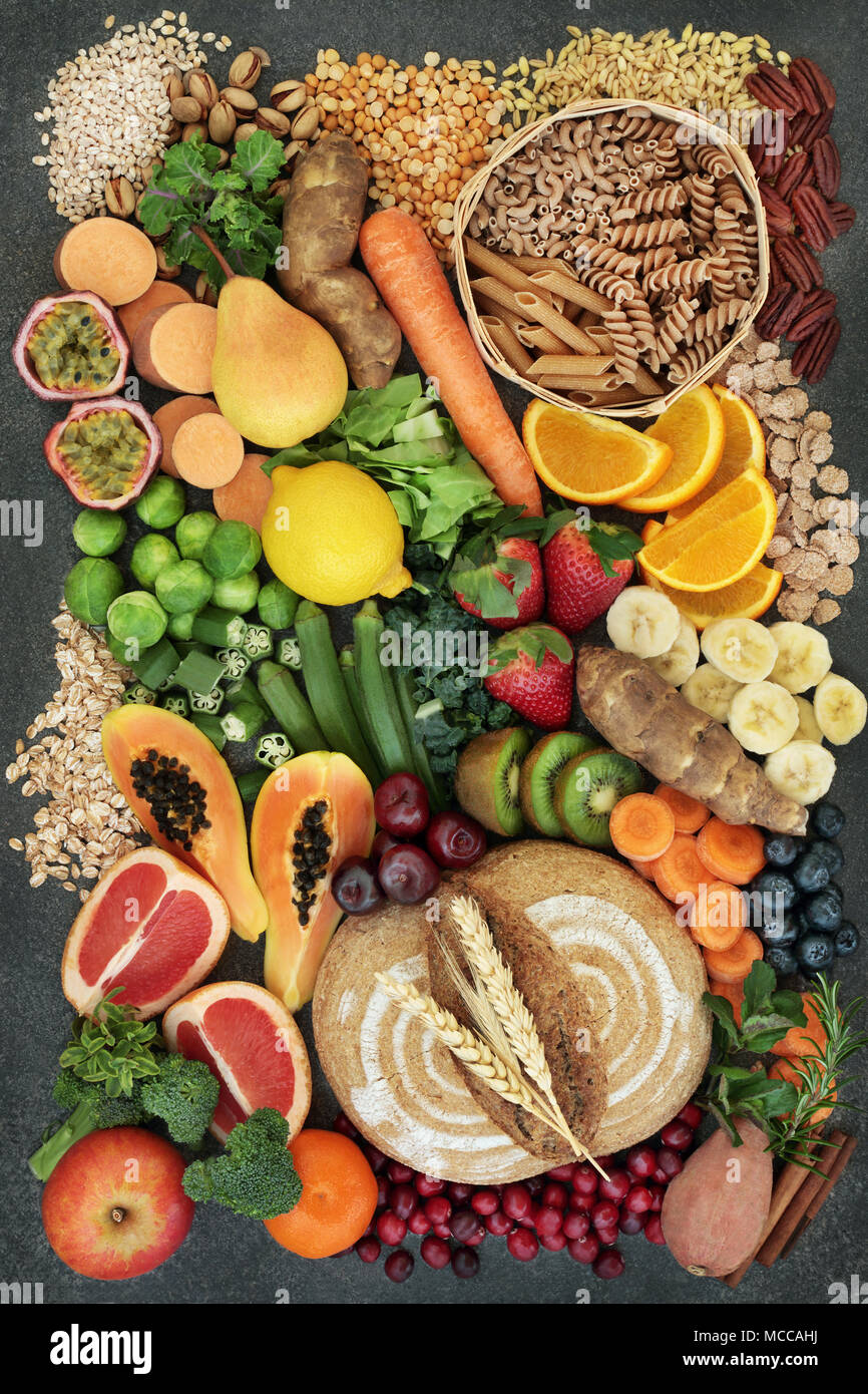 High fiber health food concept with fresh whole grain rye bread