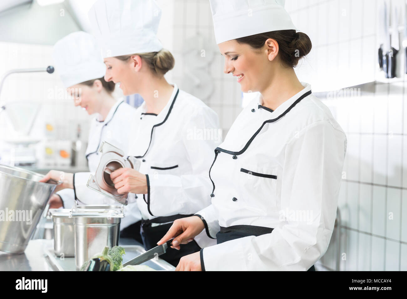 Chefs preparing meals in commercial kitchen Stock Photo Alamy
