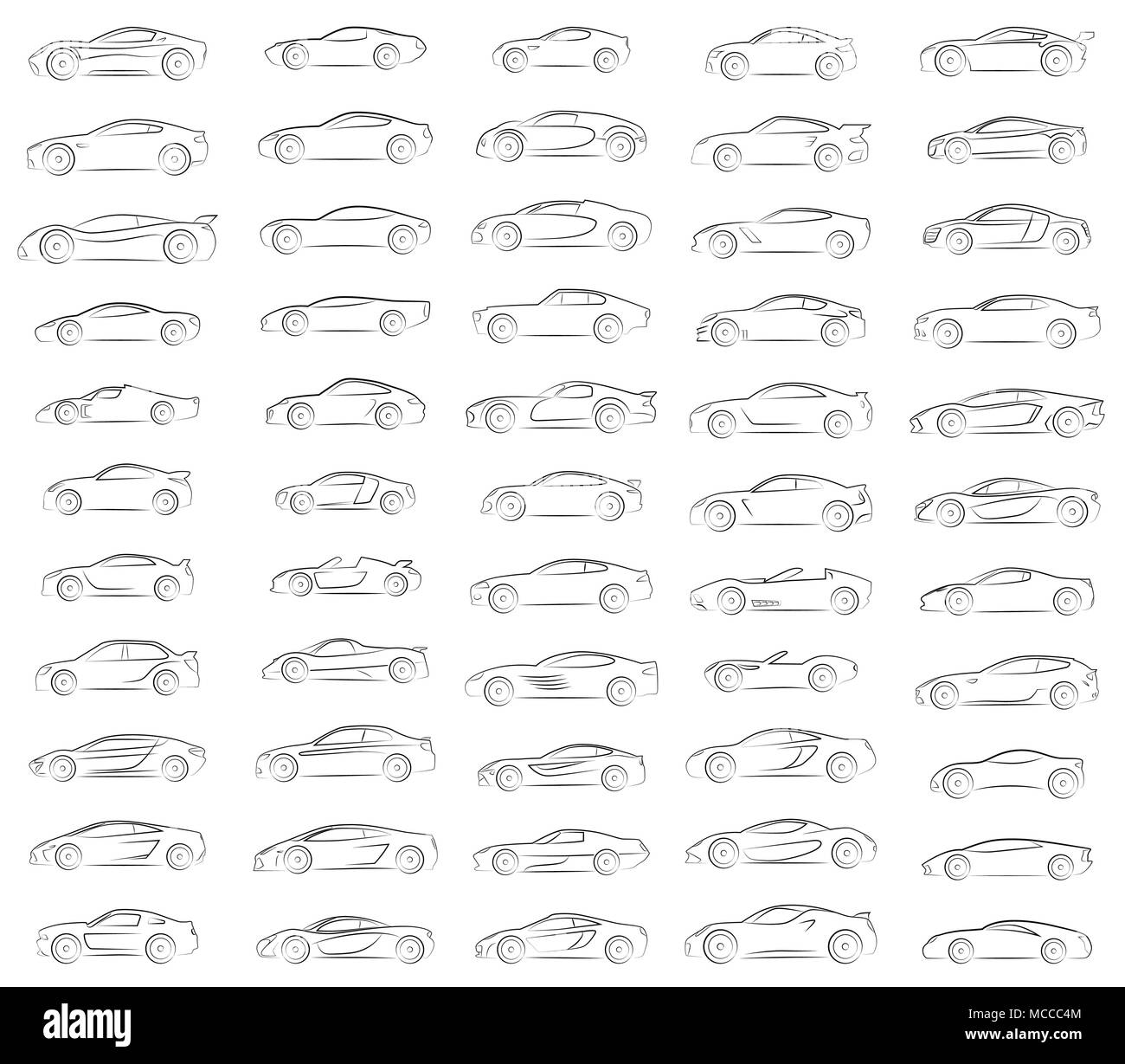 Big set Vector silhouettes of sports cars Stock Vector