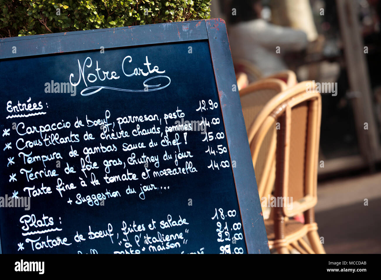 French restaurant Paris France menu board. Stock Photo