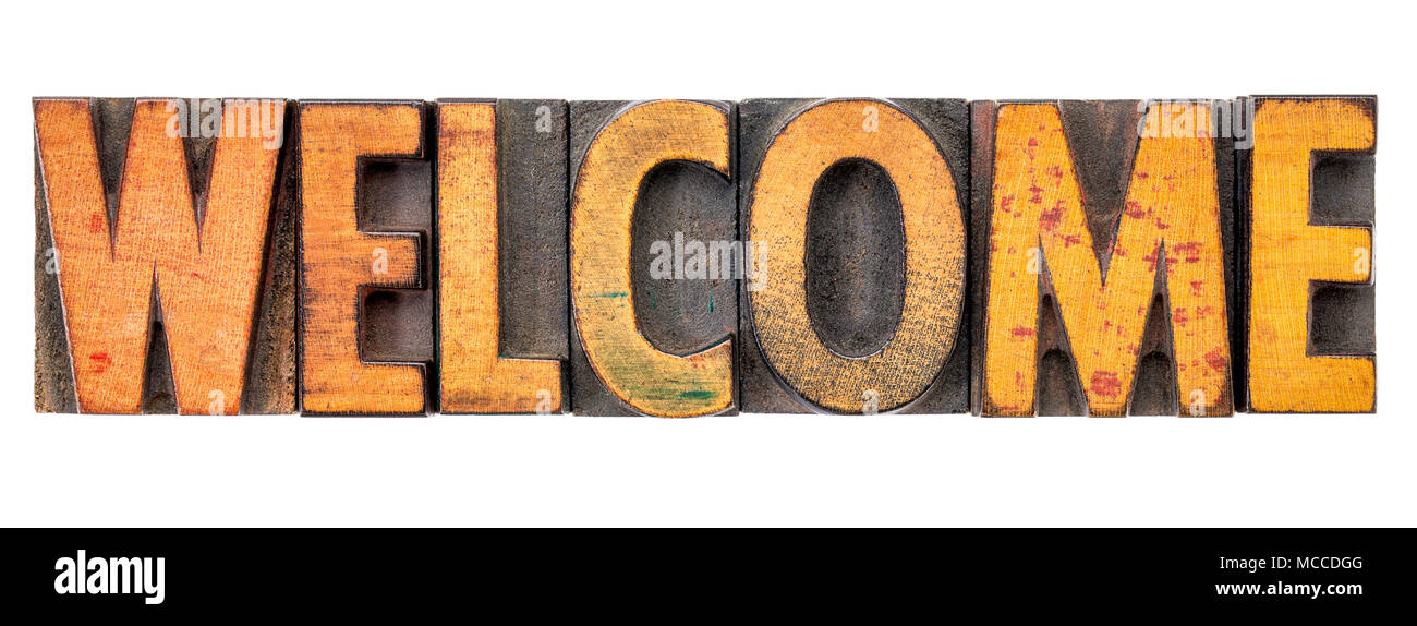 Welcome Isolated Word Abstract In Vintage Letterpress Wood Type