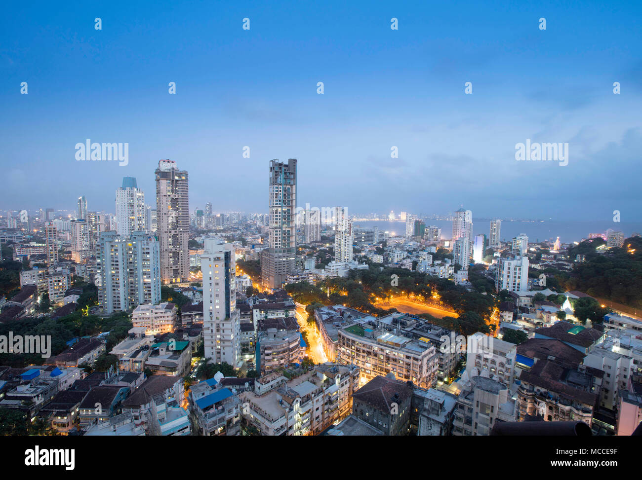 The urban skyline of central Mumbai showing apartment and business buildings, Maharashtra, India Stock Photo
