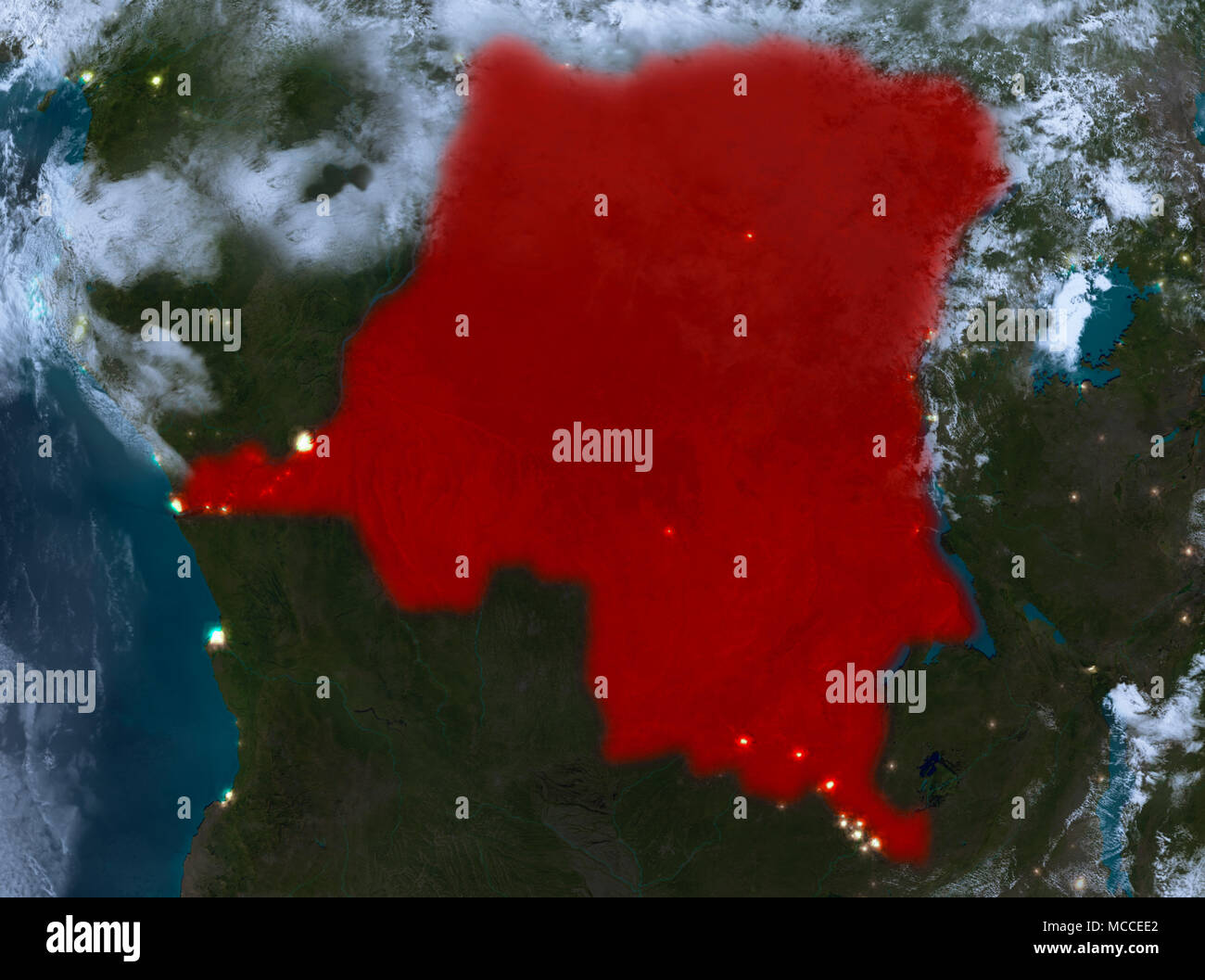Country of Democratic Republic of Congo in red on planet Earth with ...