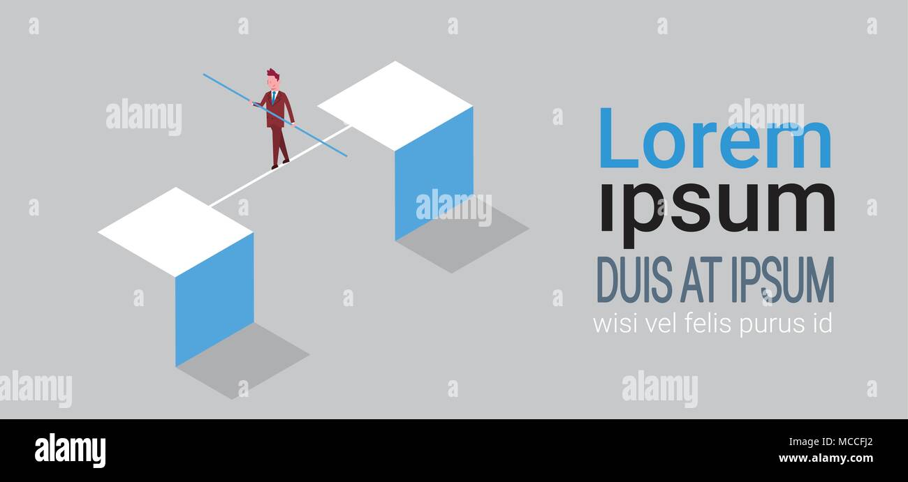 Business Man Balancing On Rope Money Risk Concept Isometric Stock ...