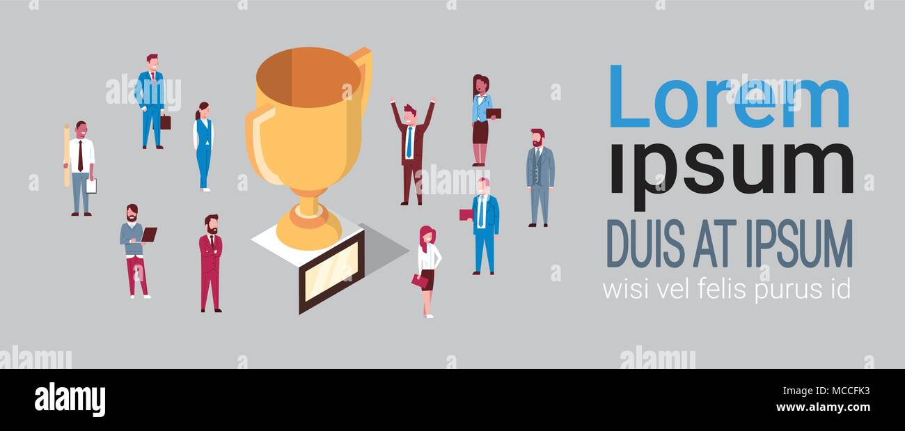 Group Of Successful Businesspeople Over Golden Cup Business Team ...