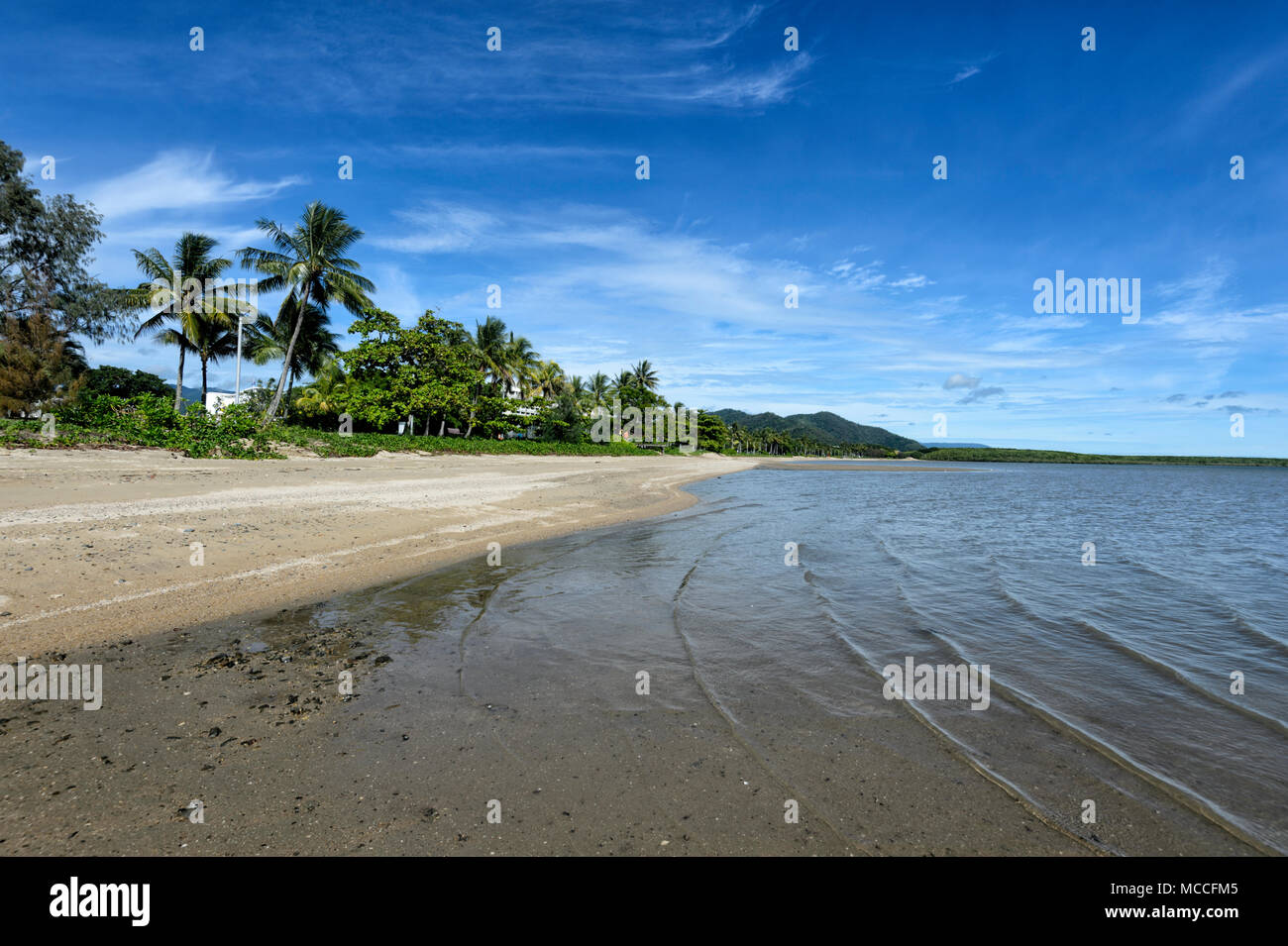 Sandy beach in Cairns centre, Far North Queensland, FNQ, QLD, Australia Stock Photo