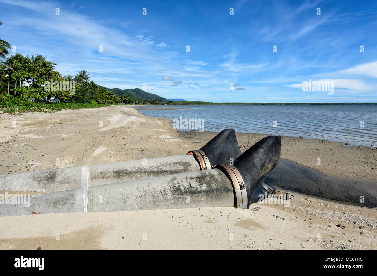 Drains for storm water discharge on Cairns beach, Far North Queensland, FNQ, QLD, Australia Stock Photo