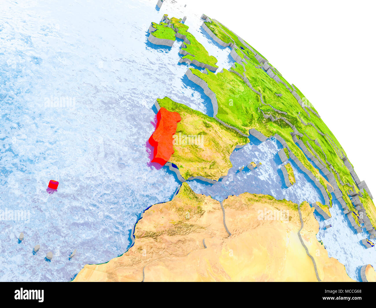 Map Of Portugal On Political Globe With Watery Oceans And Embossed