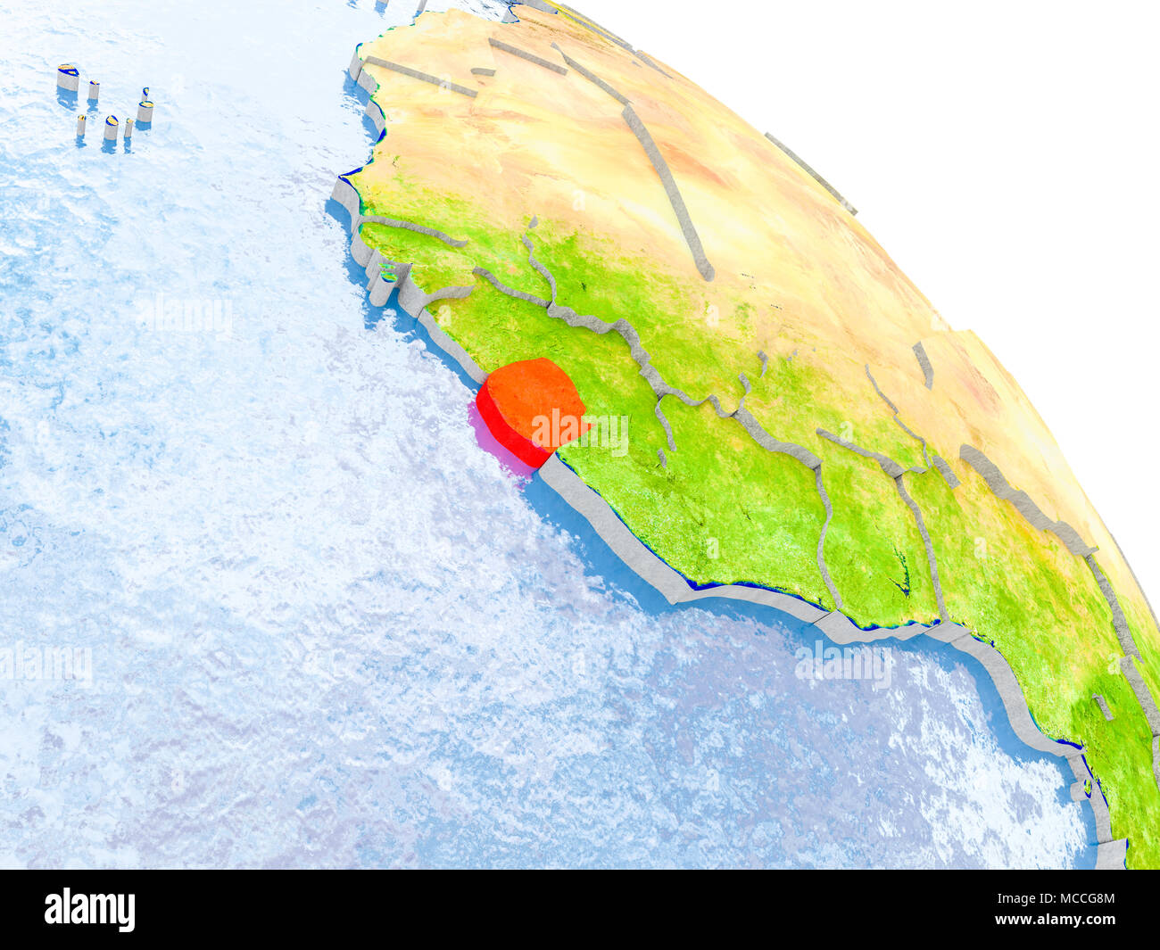 Illustration of Sierra Leone highlighted in red on glob with realistic ...