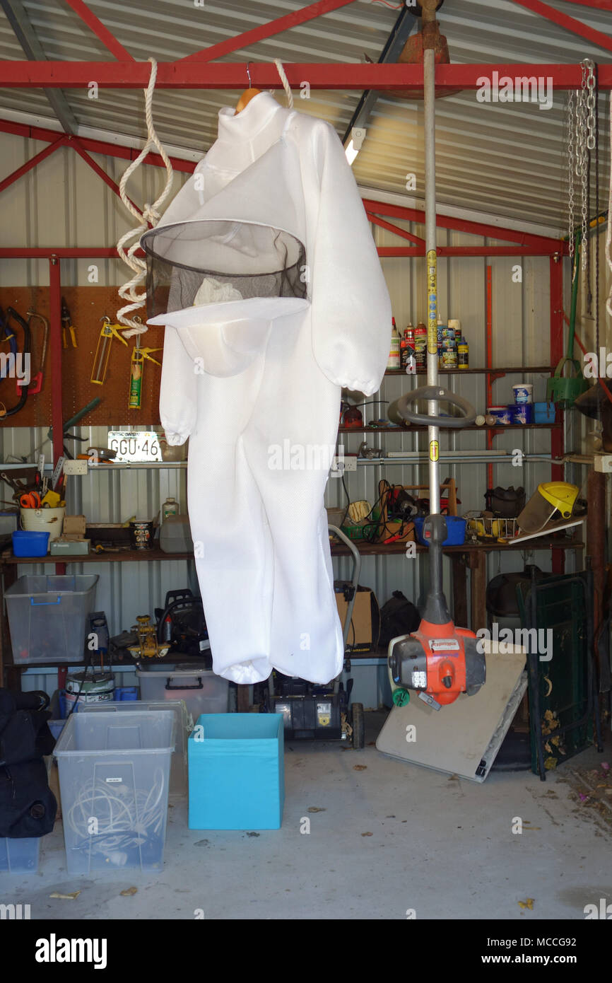 Glimpse into shed of lady beekeeper, rural Western Australia. No PR Stock Photo