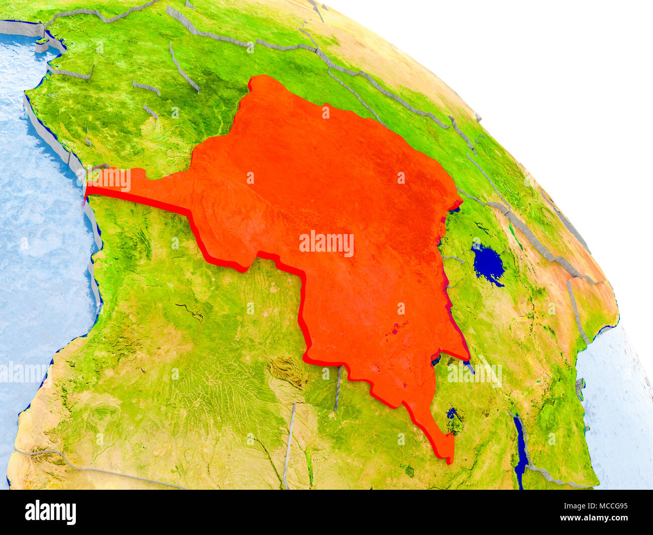 Illustration of Democratic Republic of Congo highlighted in red on glob ...