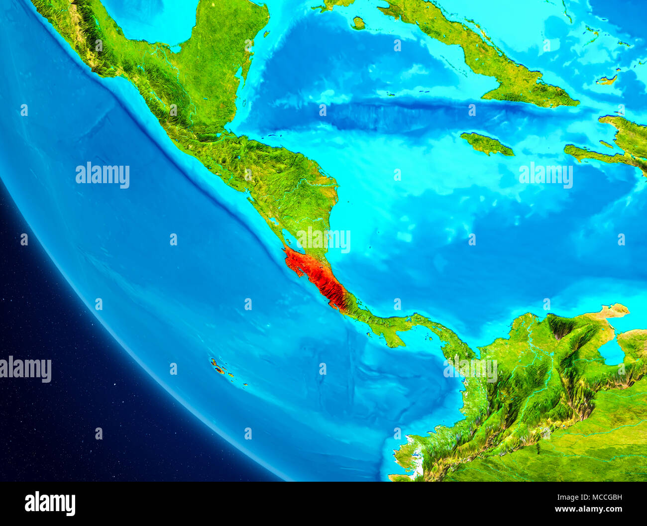 Costa Rica highlighted in red on planet Earth. 3D illustration ...