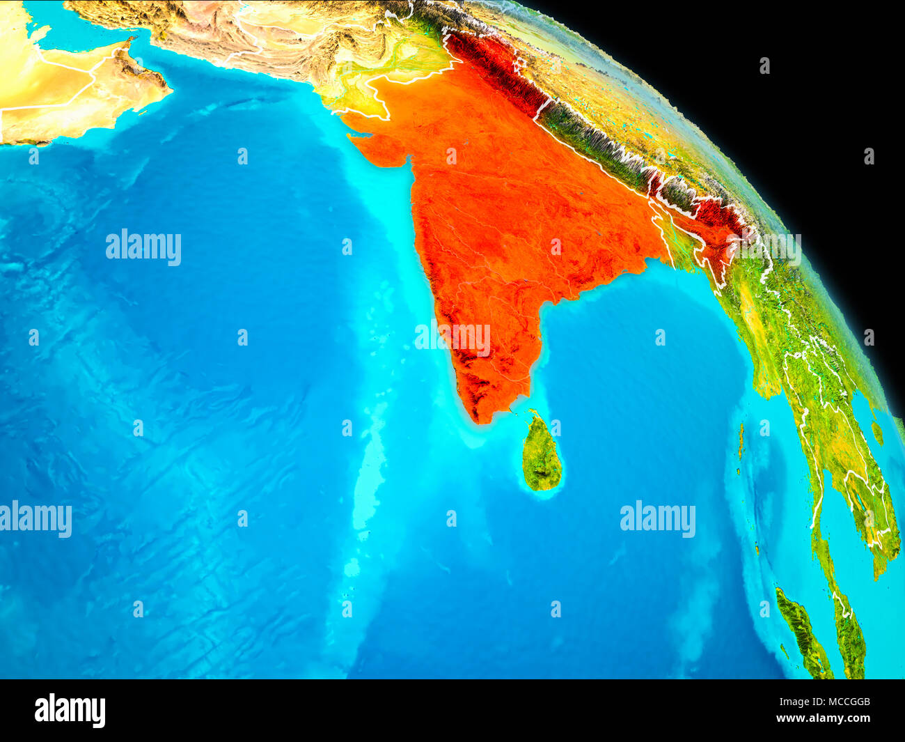 India Highlighted On World Map Hi Res Stock Photography And Images Alamy Space Orbit View Of India Highlighted In Red On Planet Earth With Visible Borders 3d Illustration Elements Of This Image Furnished By Nasa MCCGGB