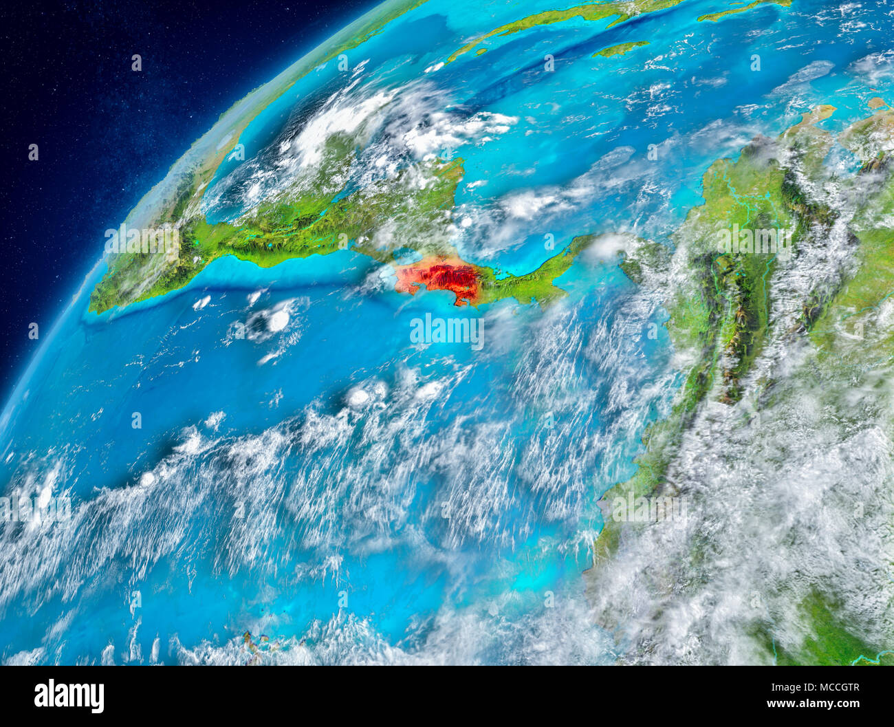 Country of Costa Rica in red on planet Earth with atmosphere. 3D ...