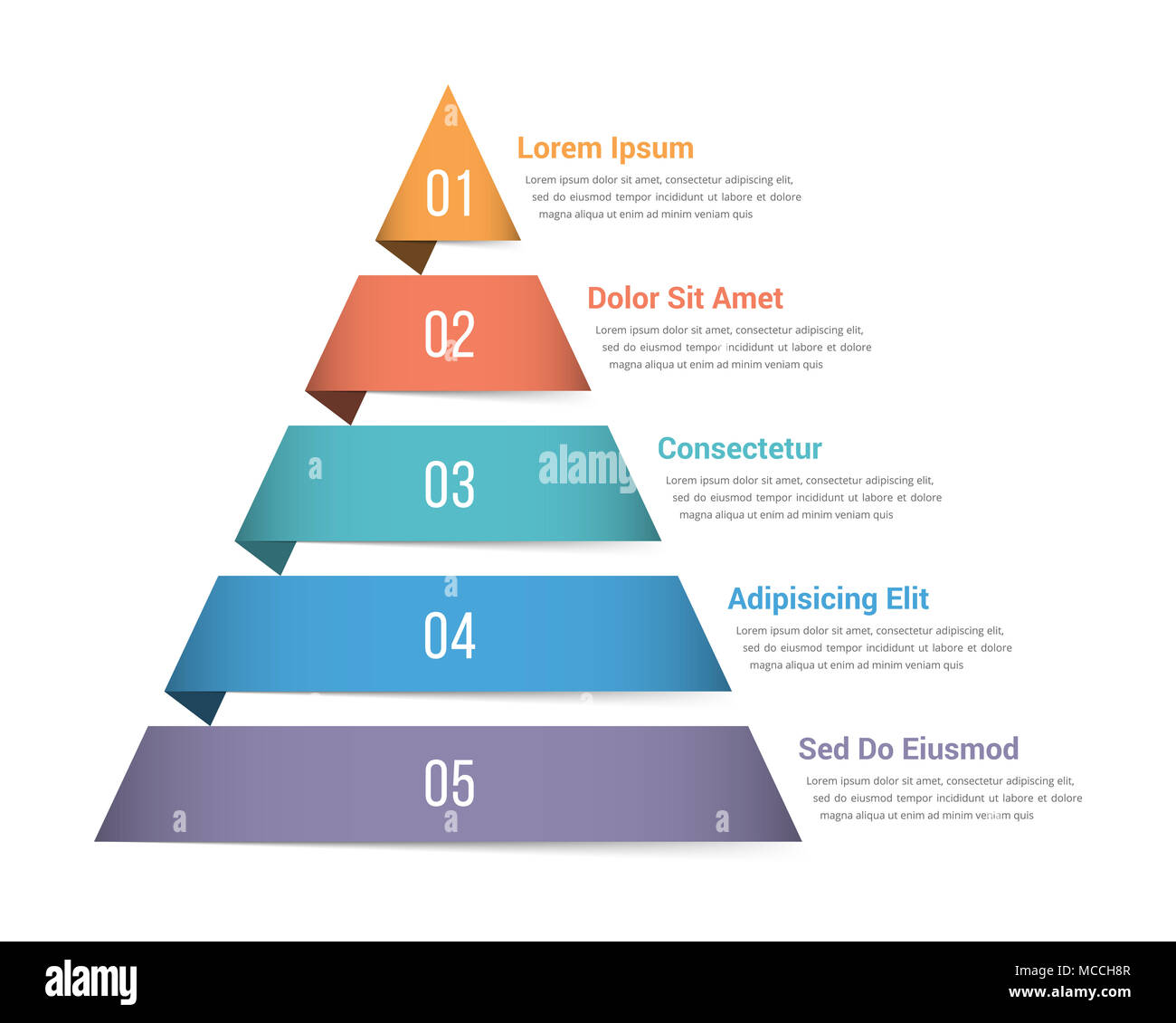 Pyramid infographic template with five elements, vector eps10 ...