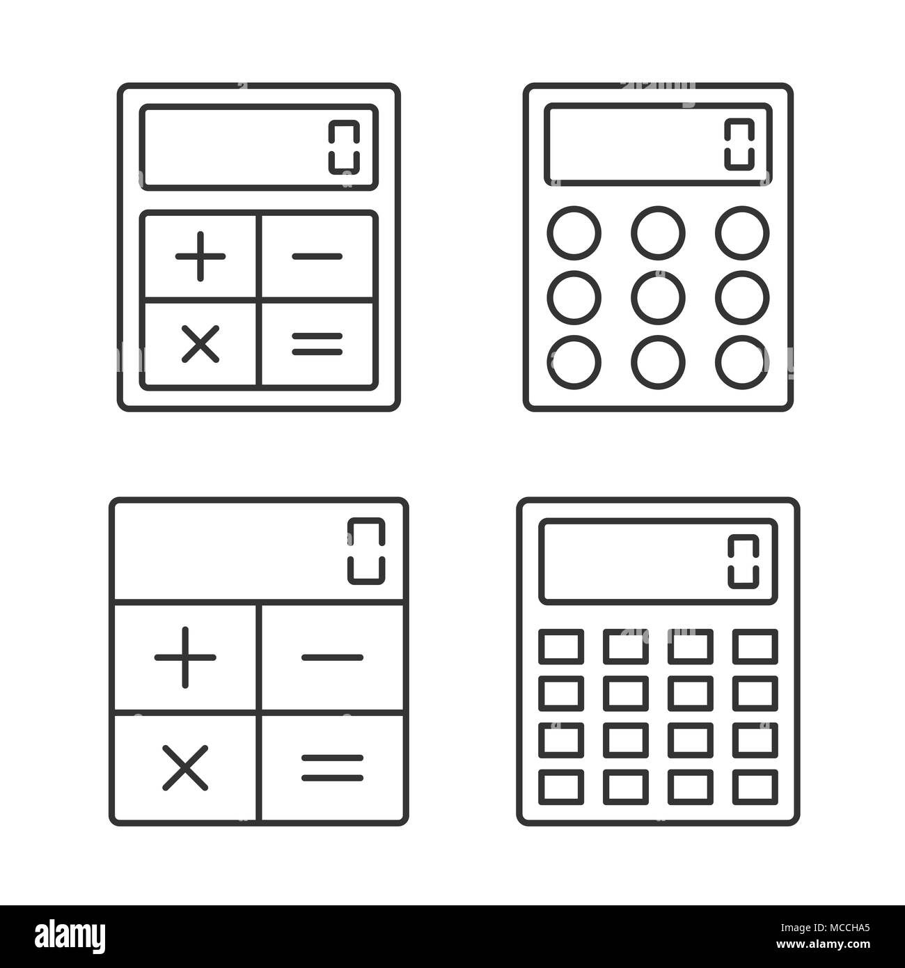4 Calculator line icons on white background, vector eps10 illustration ...