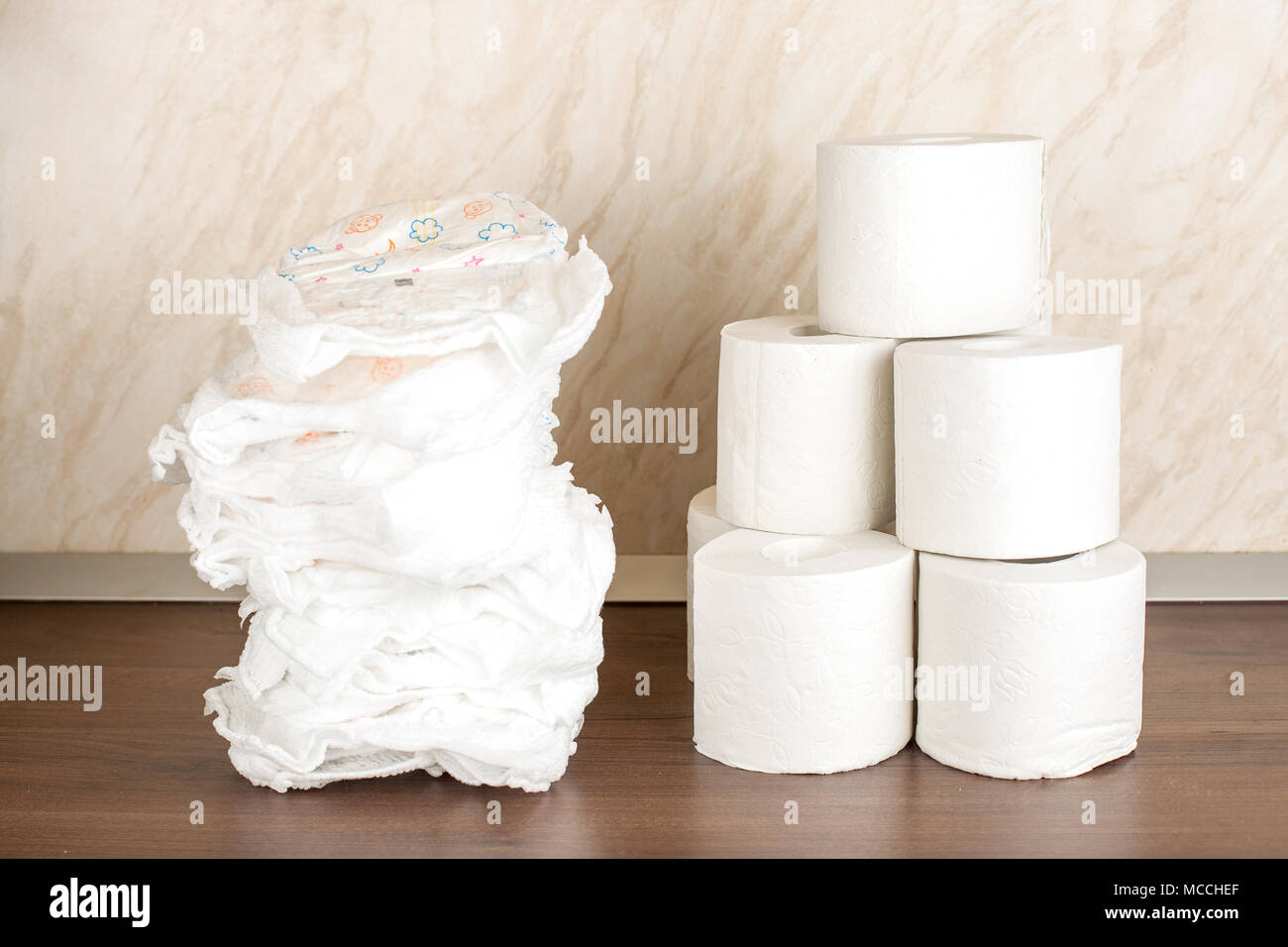 diapers and toilet paper, the concept of the baby's transition from