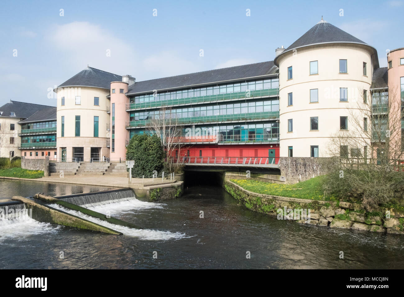 Welsh,Government,Civic Centre,local,county,council,building,next,to,Western Cleddau,River ,Haverfordwest,Pembrokeshire,West,Wales,Wales,Welsh,UK,U.K., Stock Photo