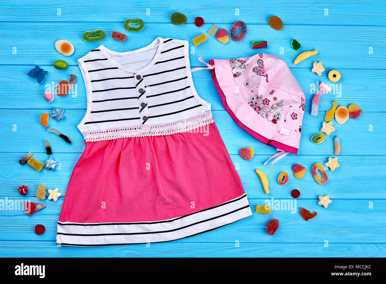 Toddler girl summer fashion background. Little girls cotton modern ...