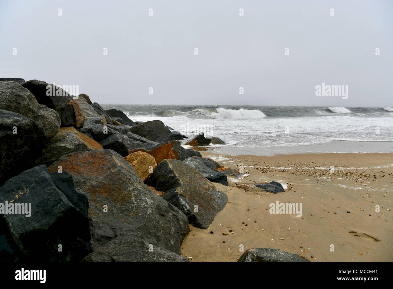 Stormy beach weather during high tide on the Atlantic ocean at the Cape ...