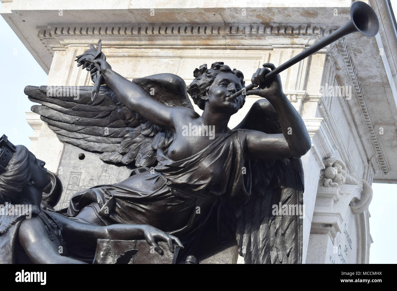 A section of the Samuel de Champlain Monument in Old Quebec City. One of Quebec City's most spectacular landmarks. Stock Photo