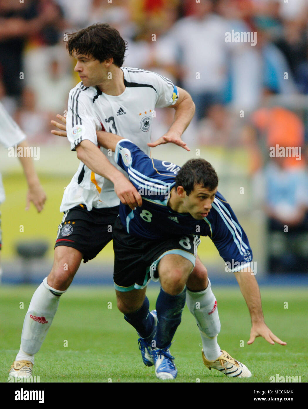Olympiastadion  Berlin Germany, 30.6.2006, FIFA World Cup Quarter-Finals, Germany vs Argentina 4:2 after penalties ---  Michael Ballack (GER), Maxi Rodriguez (ARG) Stock Photo