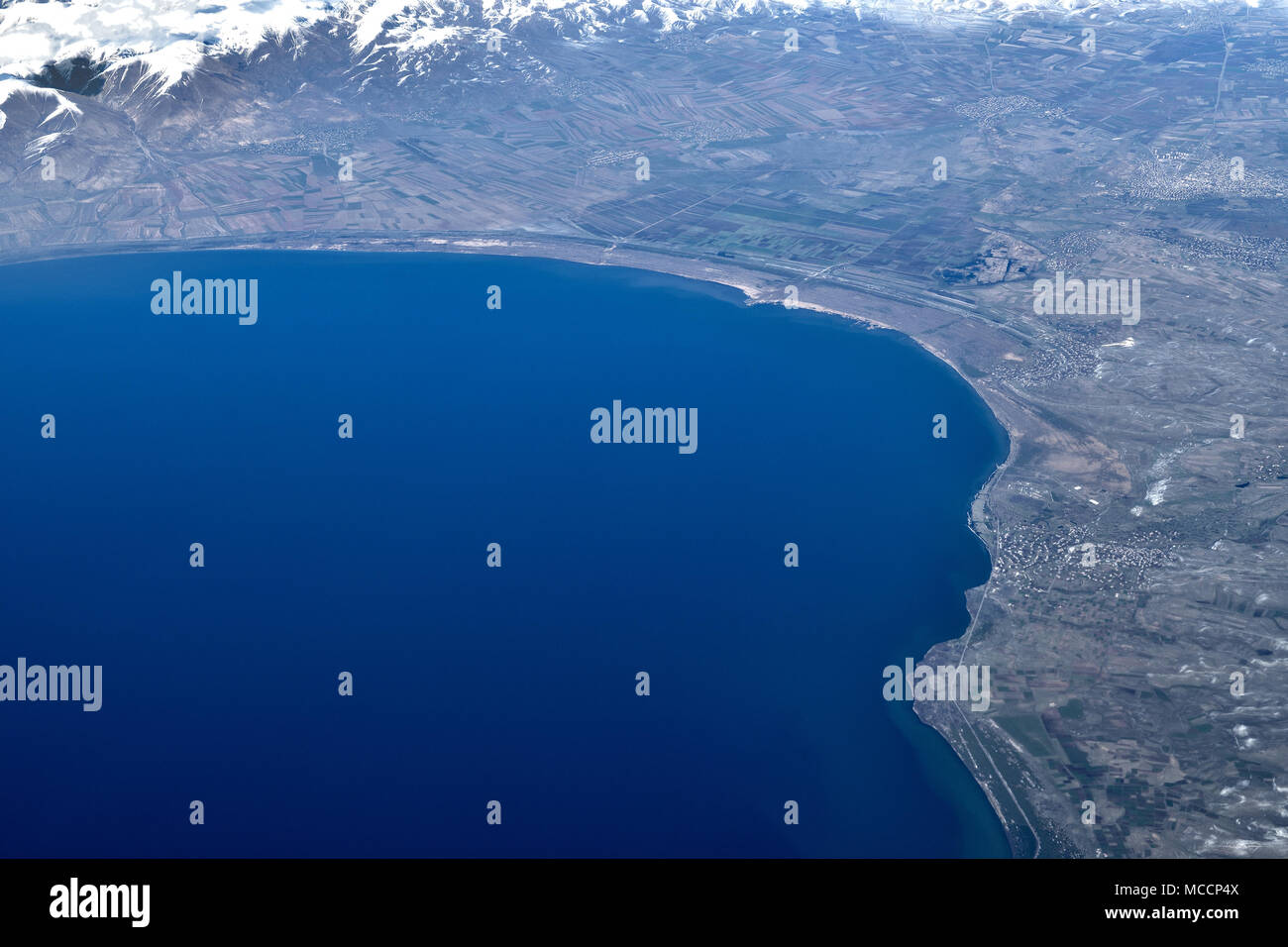 Lake Sevan and Caucasus Mountains Stock Photo