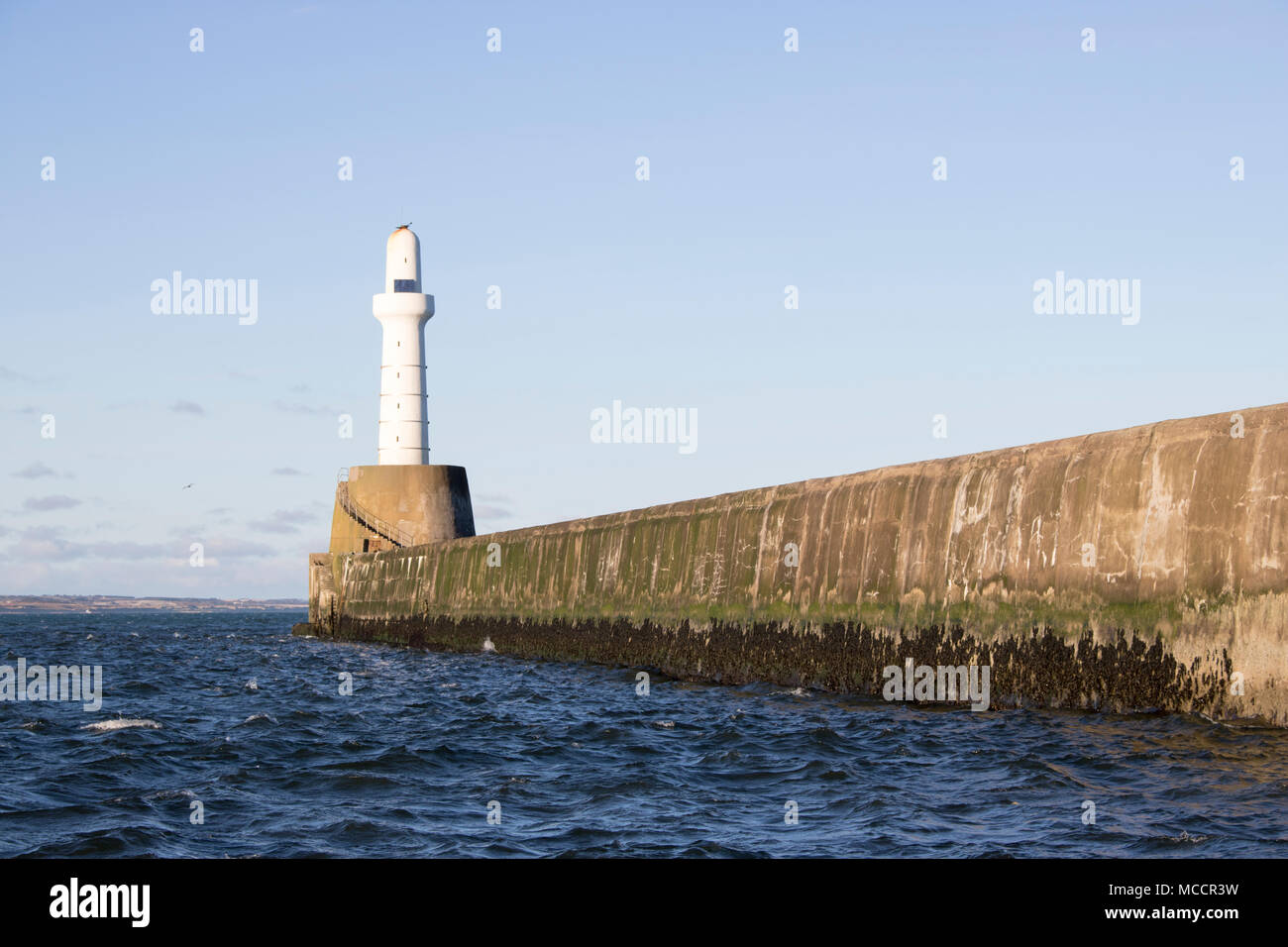 Aberdeen Lighthouse in front of Blue Sky Stock Photo