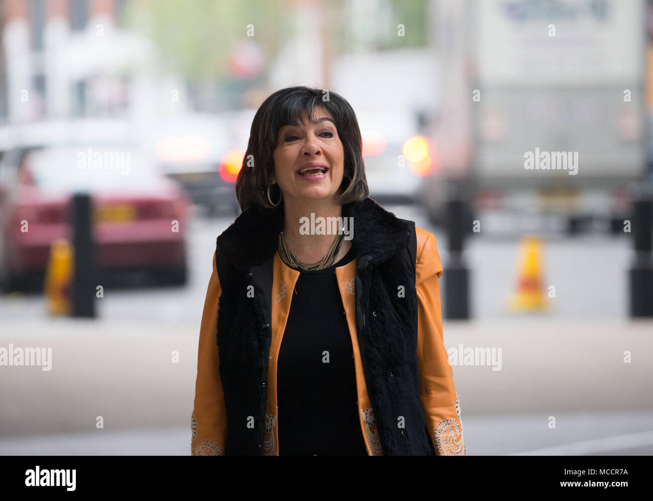Chief International Correspondent for CNN, Christiane Amanpour, arrives at the BBC to appear on 'The Andrew Marr Show'. Stock Photo