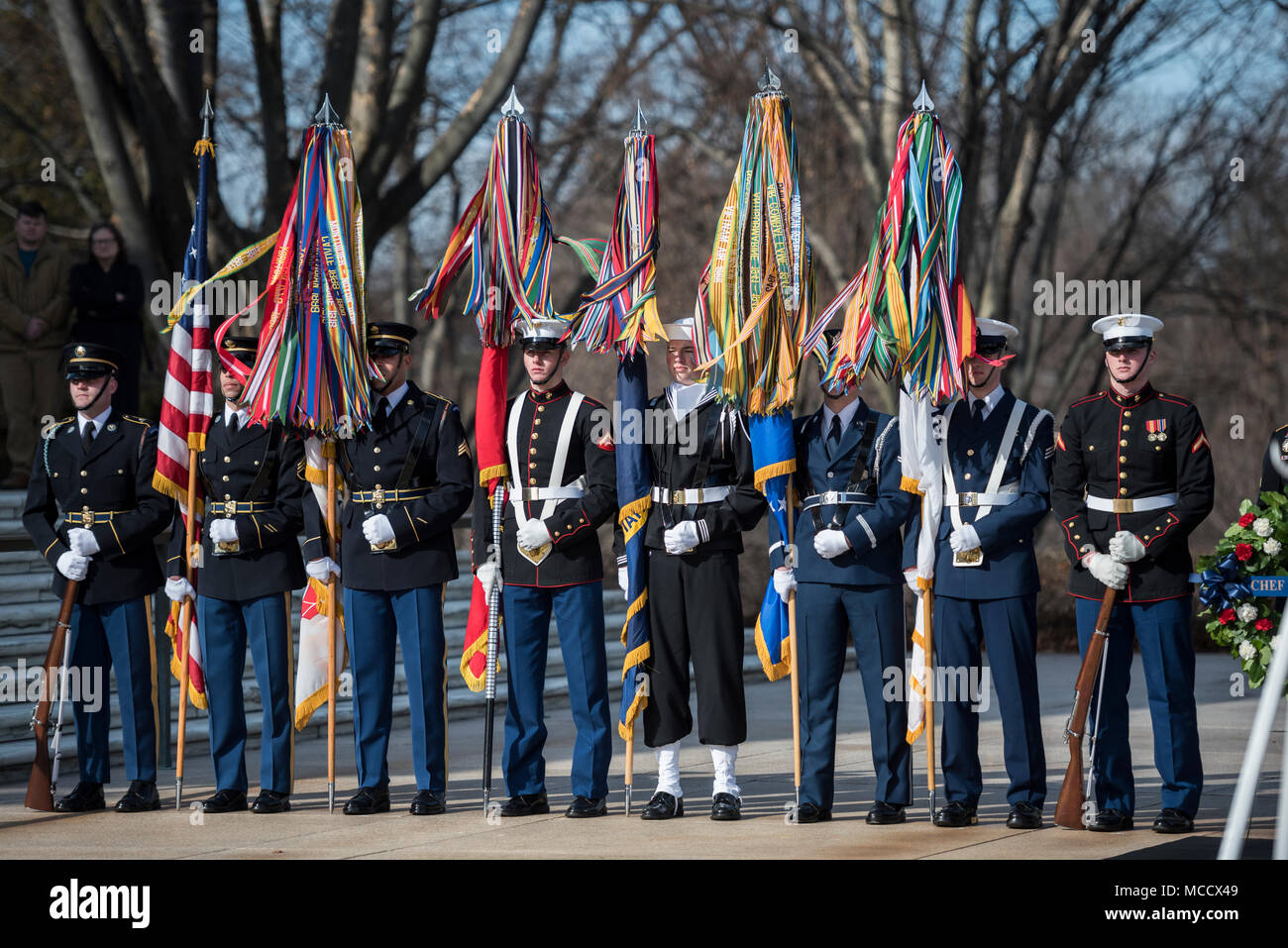 The Joint Service Color Guard support an Armed Forces Full Honors ...