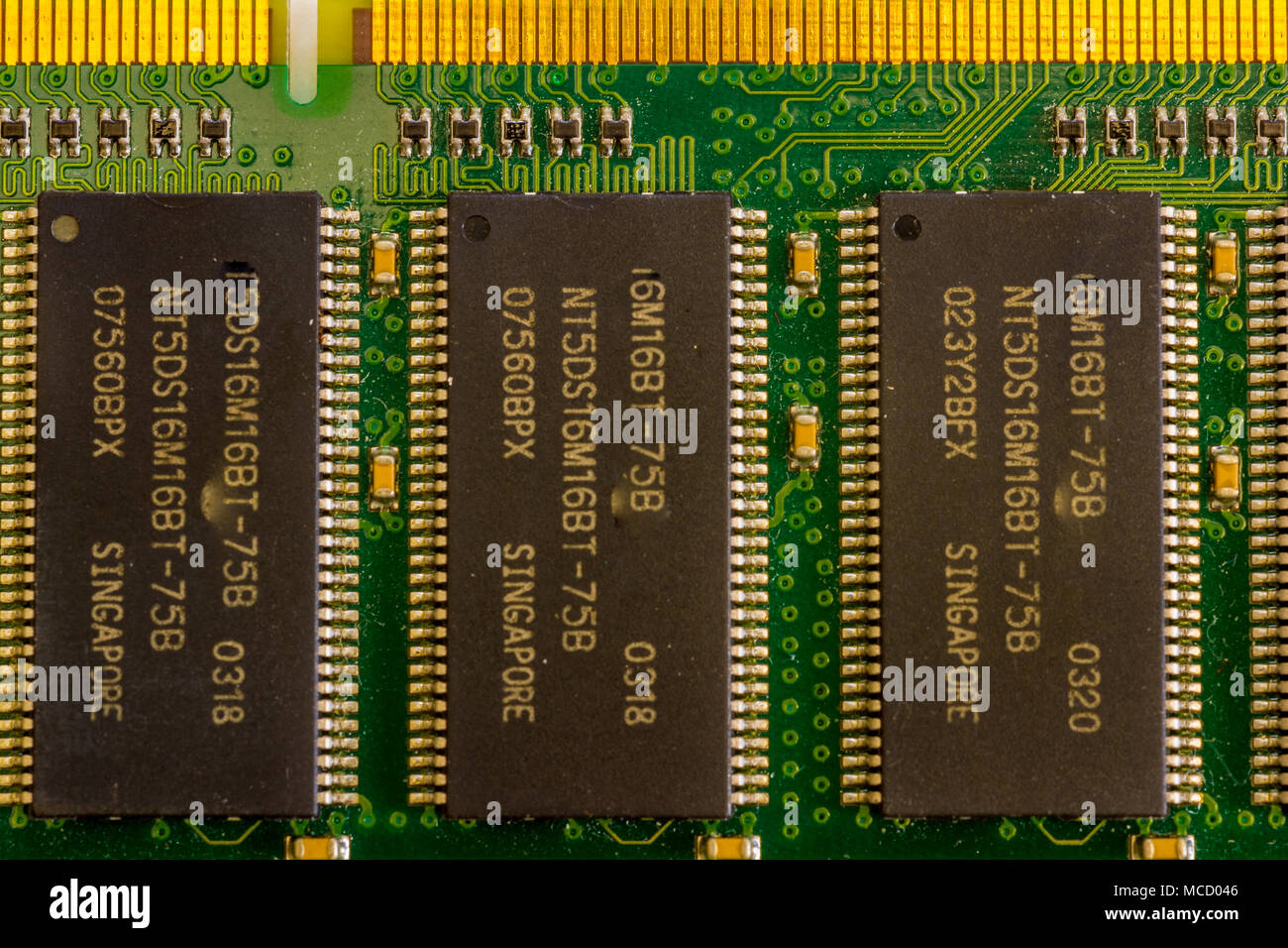 Close up view of computer motherboard showing details of different