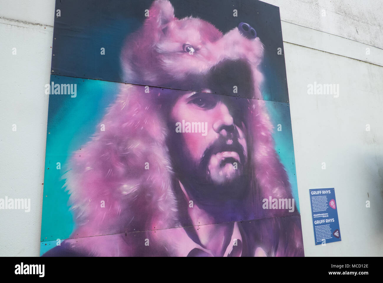 Large,poster,of,Gruff Rhys,musician,band,Super Furry Animals,singer,product,birthplace,of,Haverfordwest,Pembrokeshire,West,Wales,Wales,Welsh,UK,U.K., Stock Photo