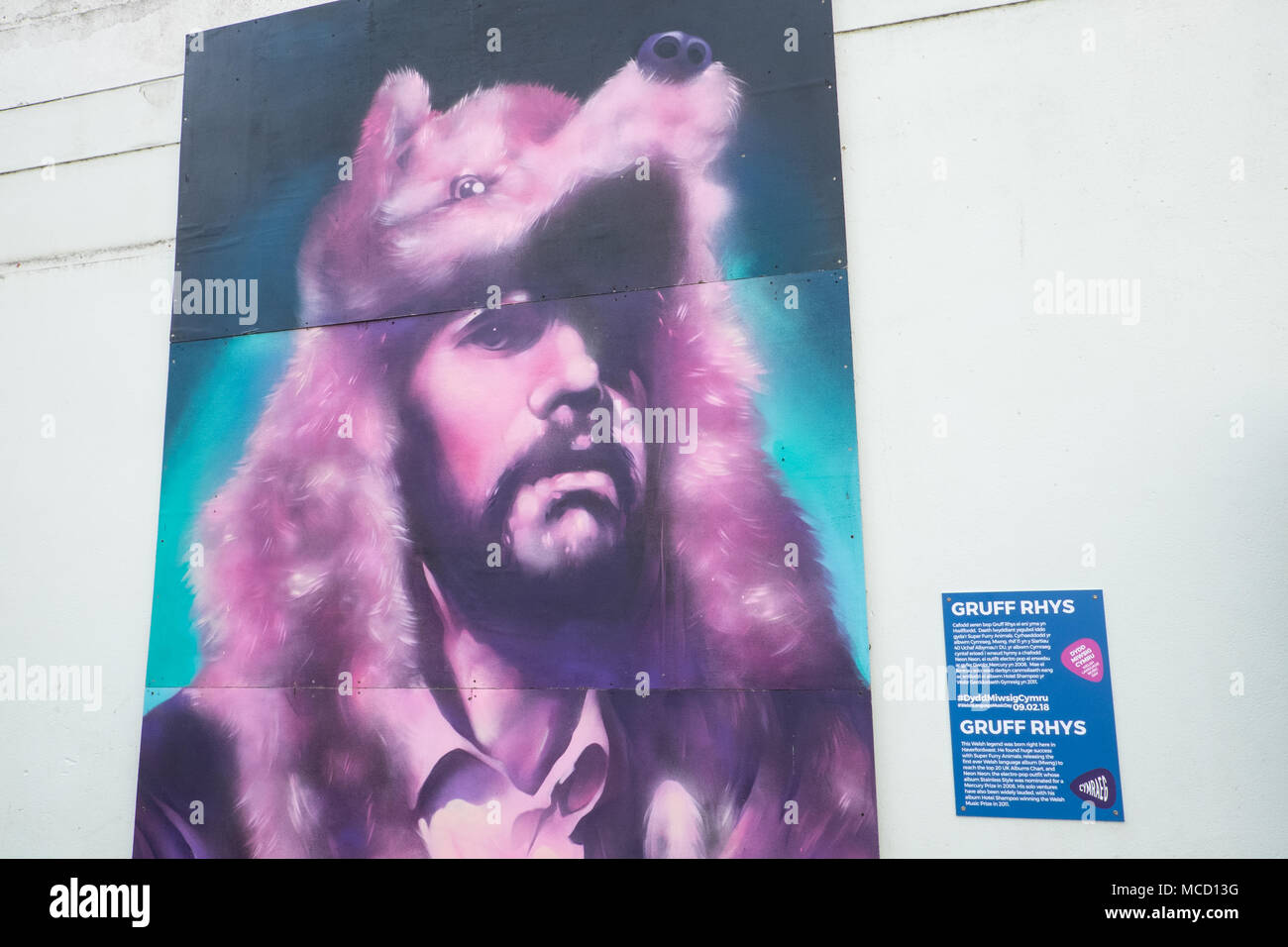 Large,poster,of,Gruff Rhys,musician,band,Super Furry Animals,singer,product,birthplace,of,Haverfordwest,Pembrokeshire,West,Wales,Wales,Welsh,UK,U.K., Stock Photo