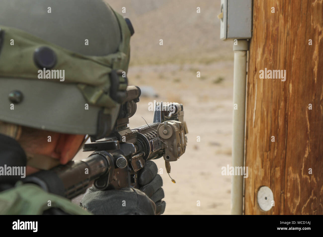 FORT IRWIN, Calif. – A 11th Armored Cavalry Regiment Trooper defends ...