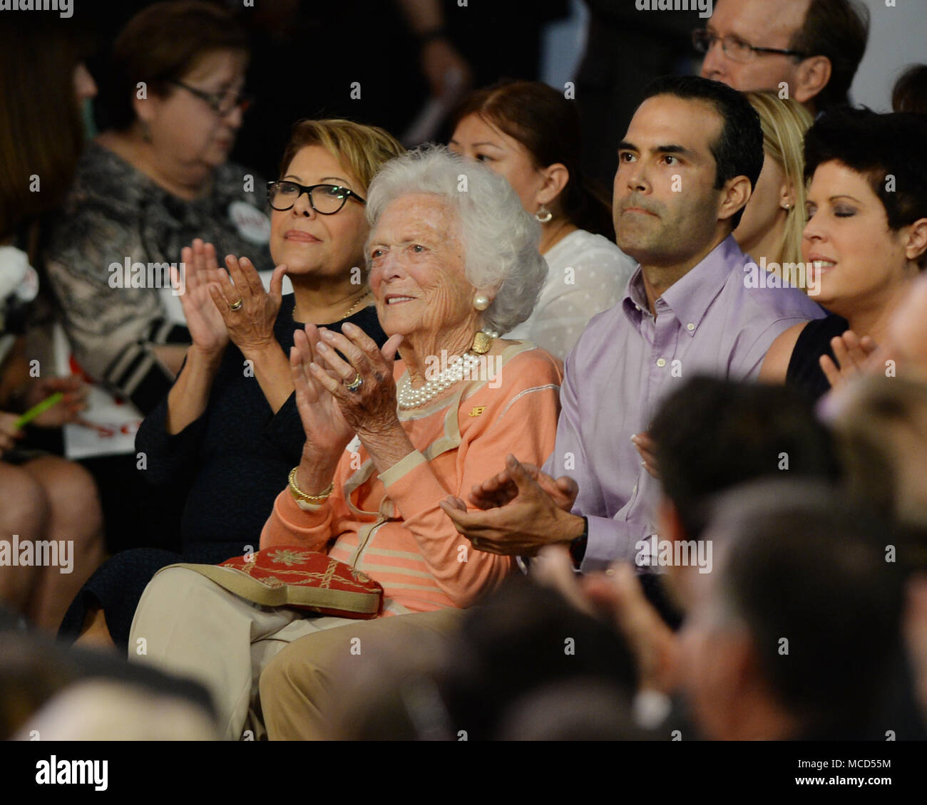 Miami, FL, USA. 15th June, 2018. Columba Bush, Barbara Bush and George P. Bush as Former Florida Governor Jeb Bush announces his candidacy for the 2016 Republican Presidential nomination during a rally at Miami Dade College on June 15, 2015 in Miami, Florida. Credit: Mpi04/Media Punch/Alamy Live News Stock Photo