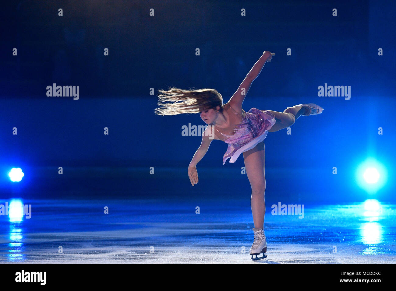 Prague, Czech Republic. 14th Apr, 2018. Russian fugire skater Elena Radionova in action during the figure skating show prepared by the Russian former dancer and contemporary choreographer Ilia Averbukh, in Prague, Czech Republic, on April 14, 2018. Credit: Michal Kamaryt/CTK Photo/Alamy Live News Stock Photo