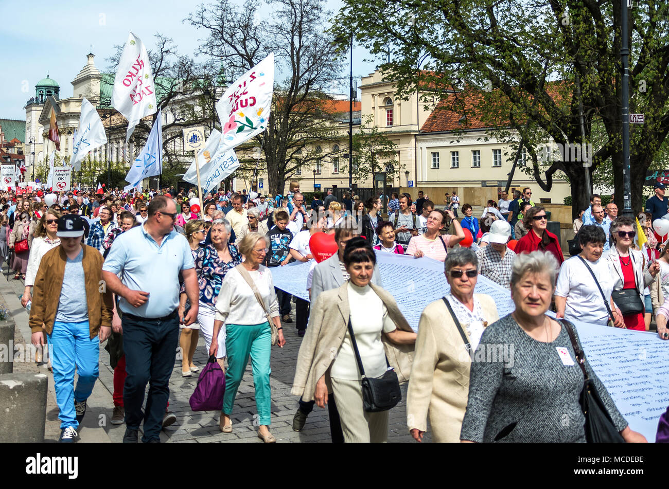 Poland, Warsaw: Pro-life demonstrators during the annual March for Life or Sanctity of Life March in the Poland’s capital. Stock Photo