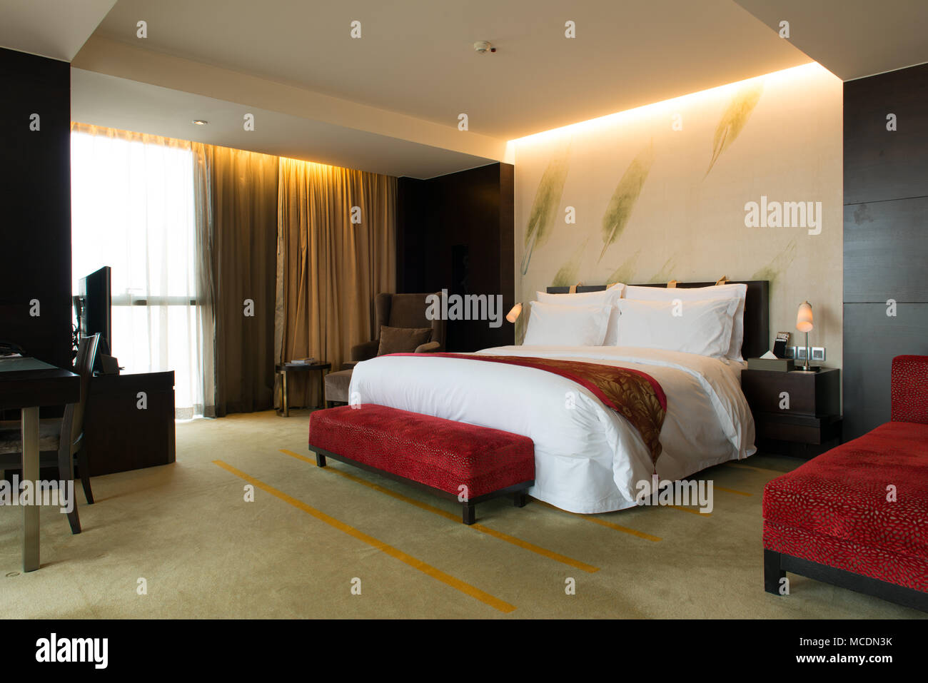 Image of comfortable pillows and bed Stock Photo Alamy