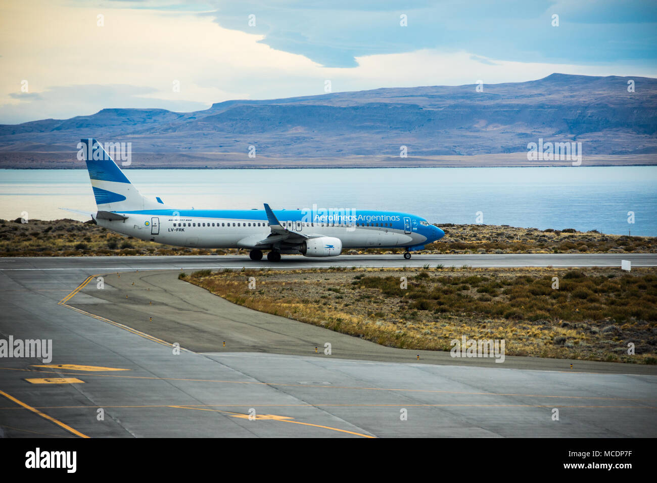 Aerolineas commercial jet, El Calafate Airport, FTE, El Calafate, Argentina Stock Photo