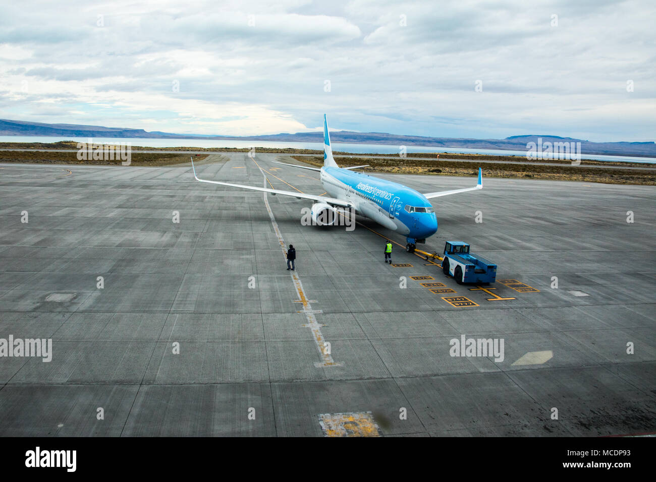 Aerolineas commercial jet, El Calafate Airport, FTE, El Calafate, Argentina Stock Photo