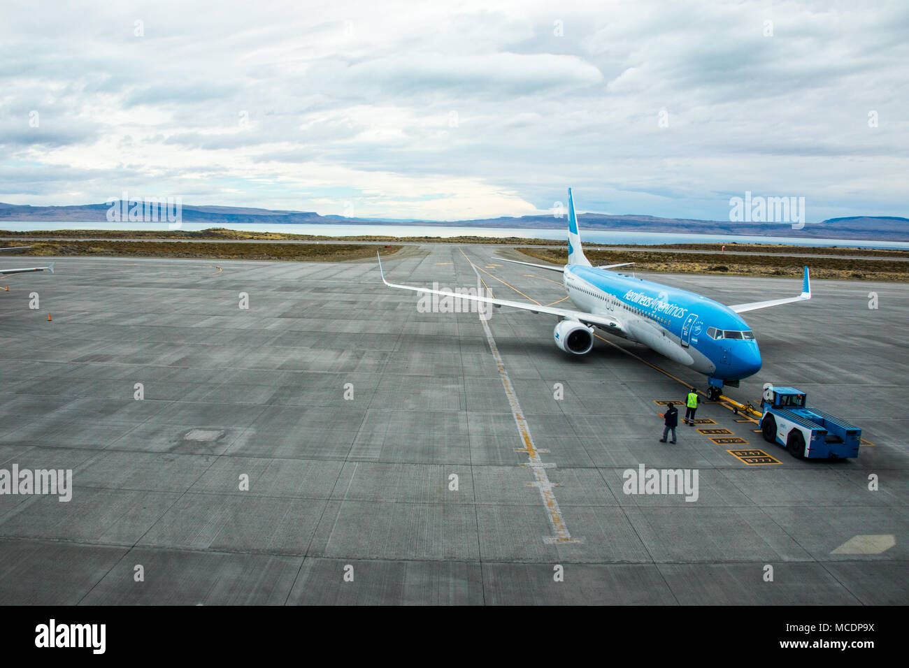 Aerolineas commercial jet, El Calafate Airport, FTE, El Calafate, Argentina Stock Photo