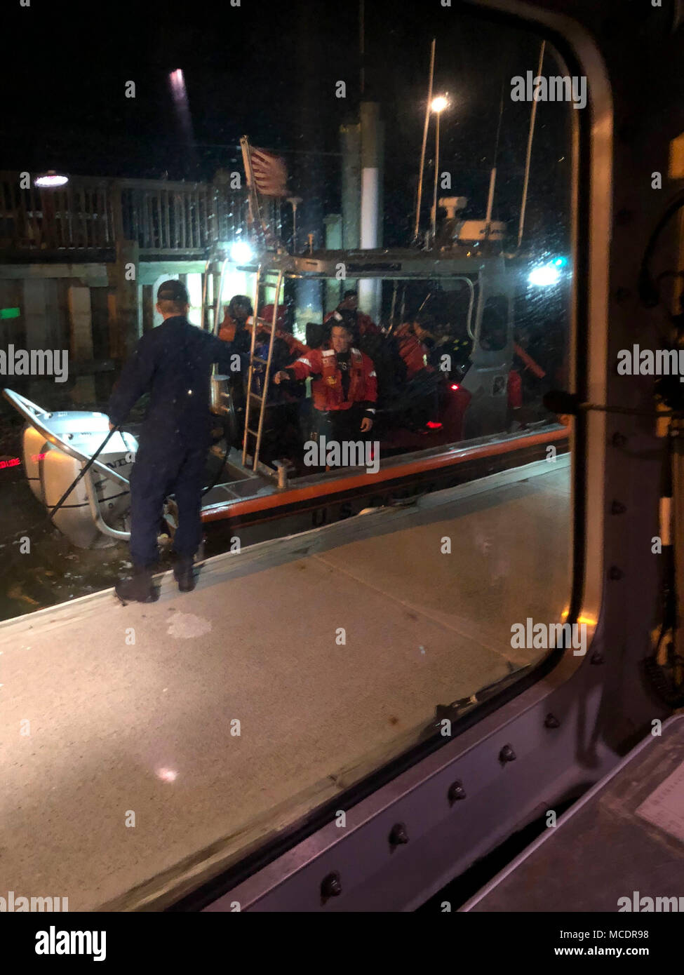 U.S. Coast Guard Station Wachapreague boat crew members return back to