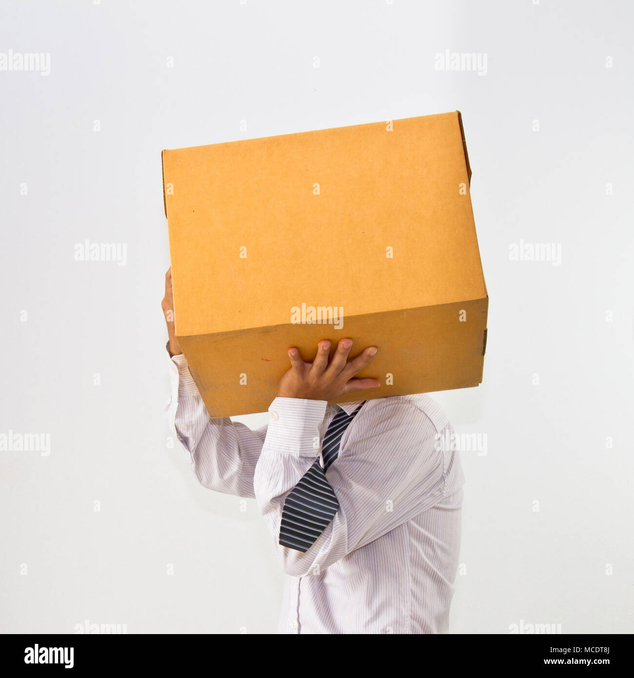 man carry boxes on white background Stock Photo - Alamy