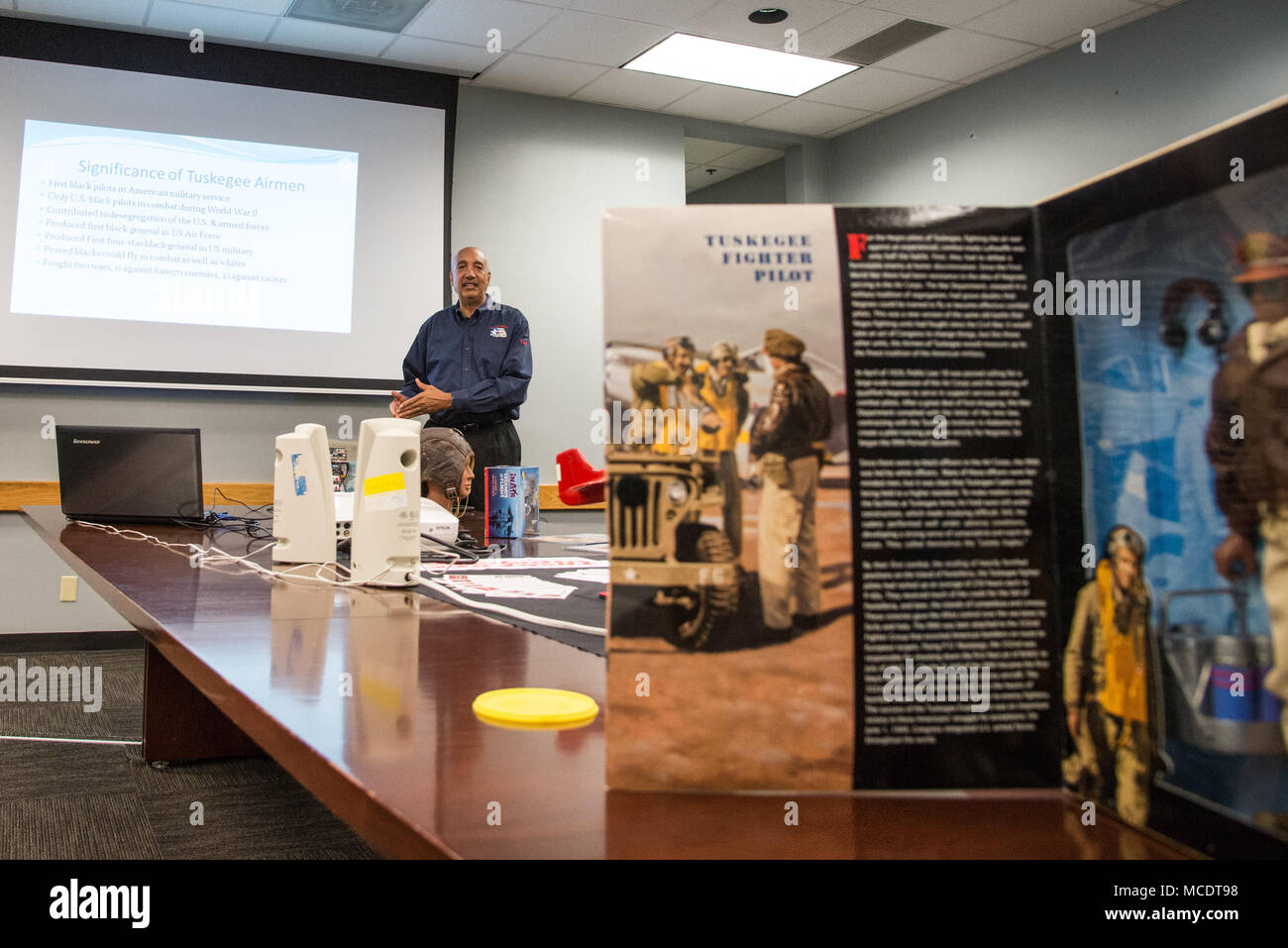 The Joint Base San Antonio Lackland African-American Heritage Committee hosts a Health & Heritage Expo during Black History month at Port San Antonio, Texas Feb. 21, 2018. The theme for this year is 'African-American in Times of War' with events including an AAHC  luncheon, youth basketball camp, health & heritage expo, gospel fest, and a Gen. 'Chappie' James memorial. (U.S. Air Force photo by Andrew C. Patterson) Stock Photo