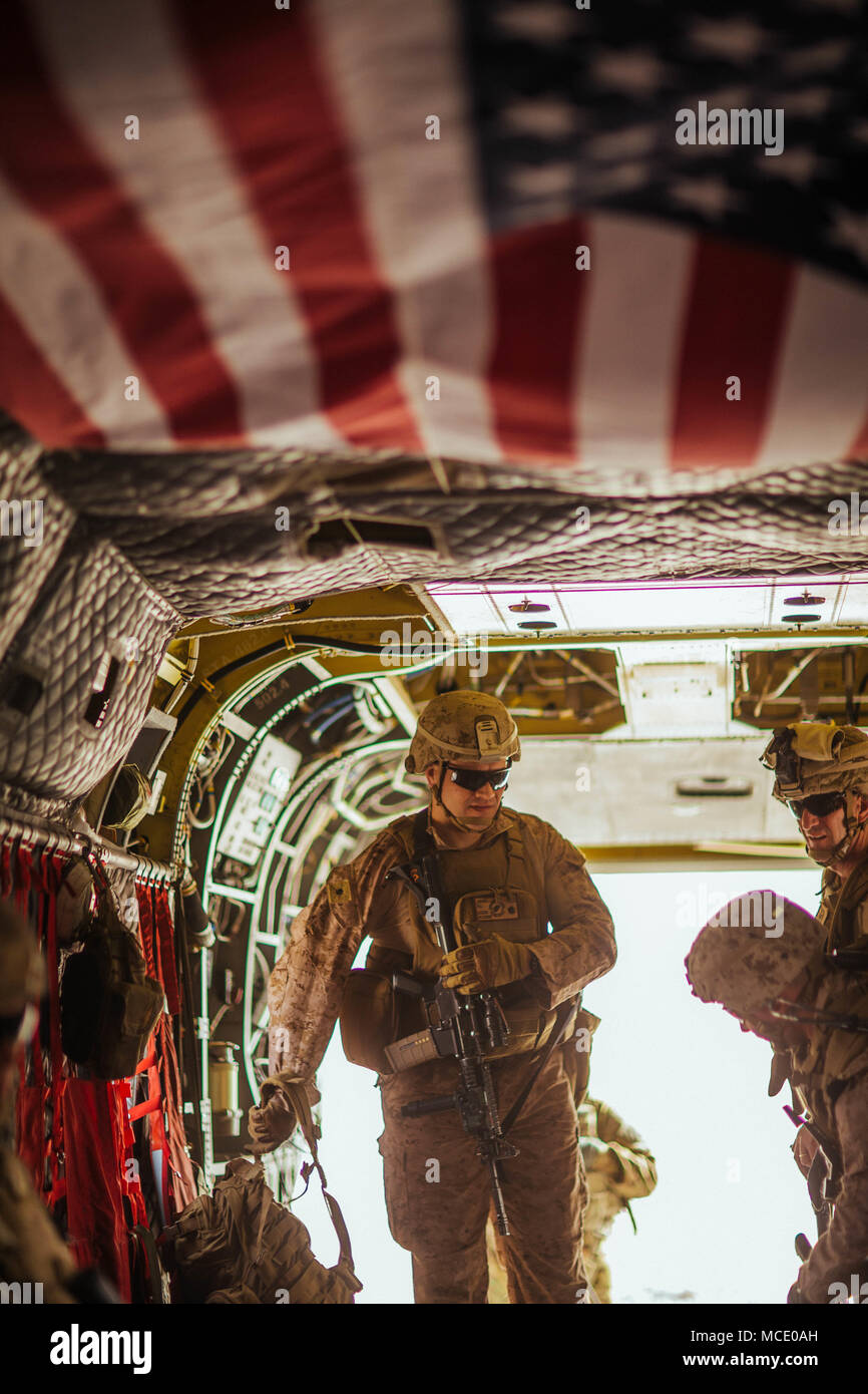 U.S. Marines with Task Force Southwest (TFSW) prepare to depart after a ...