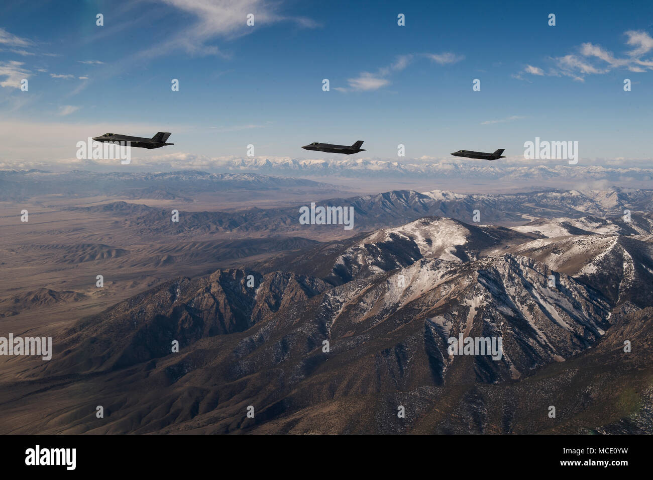 Three U.S. Air Force F-35A Lightning IIs, assigned to the 4th Fighter ...