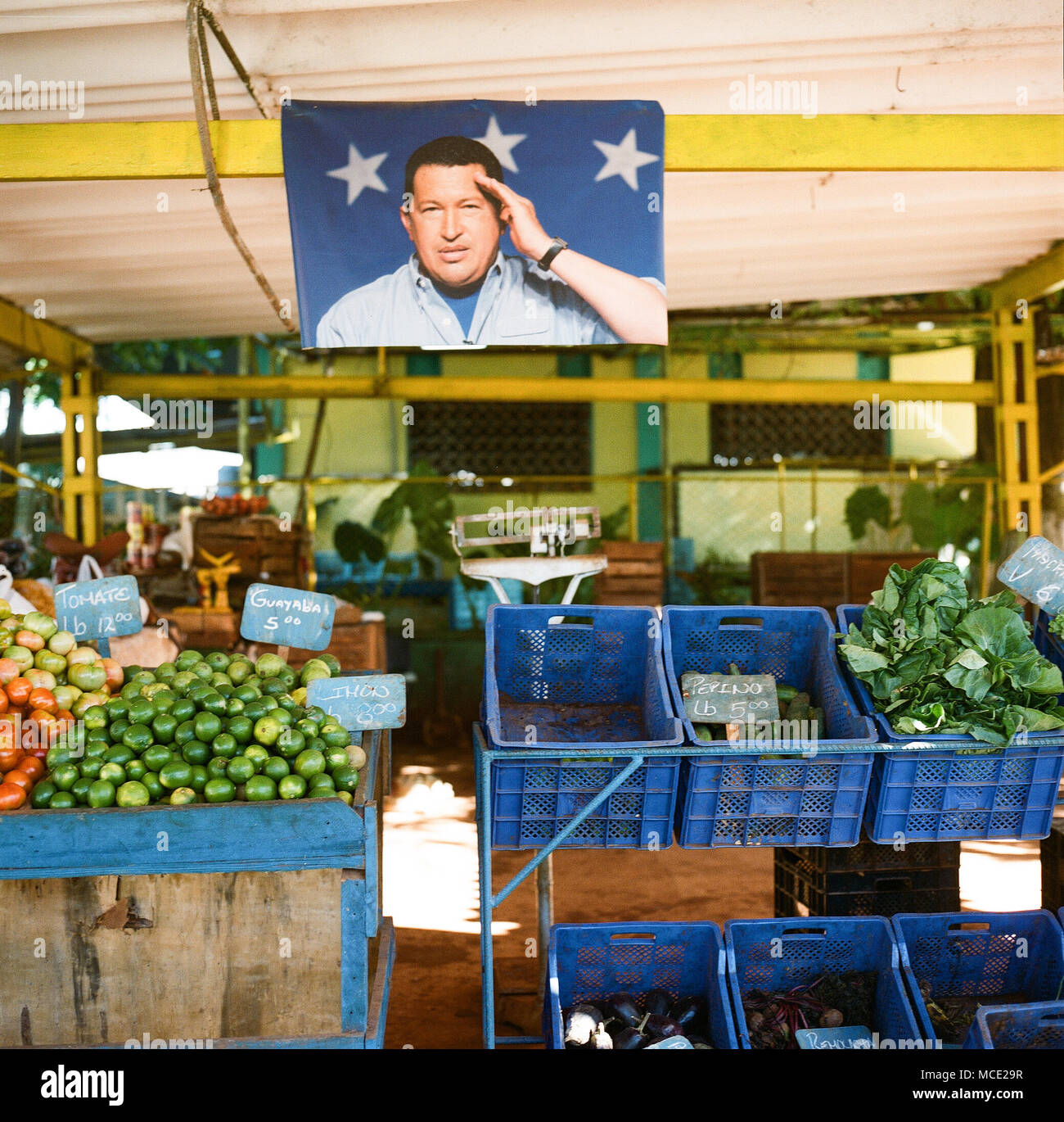A picture of Hugo Chavez in a food market in the El Canal del Cero neighbourhood in Havana, Cuba on Tuesday, December 1, 2015. Stock Photo