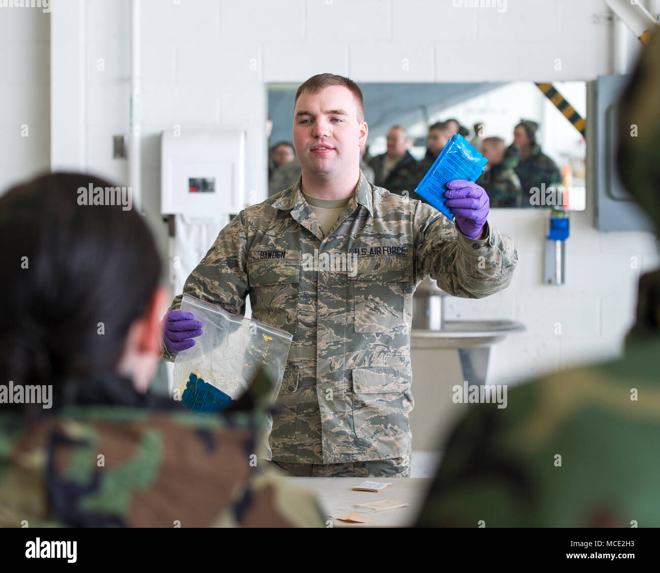 U.S. Air Force Senior Airman Alex Bawden, an emergency manager with the ...