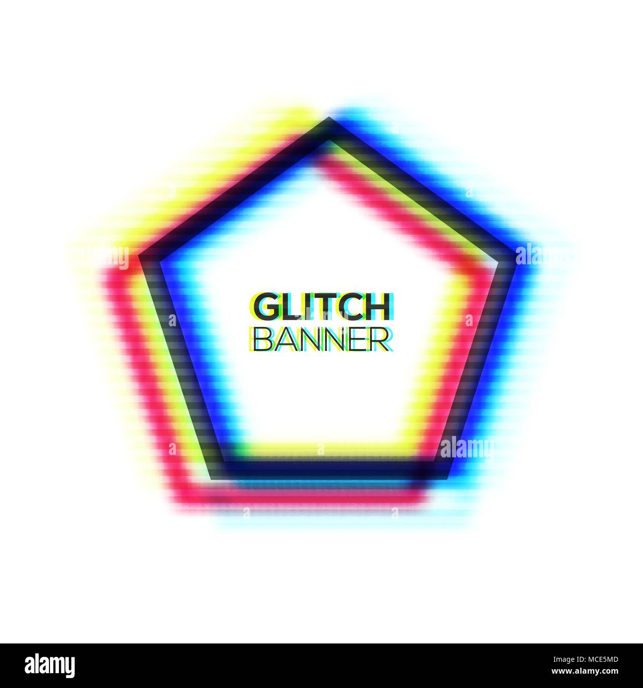 Abstract glitch texture pentagon frame. Stock Vector